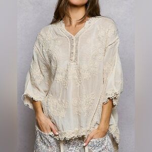 POL Women’s Elegant Cream Lace Top